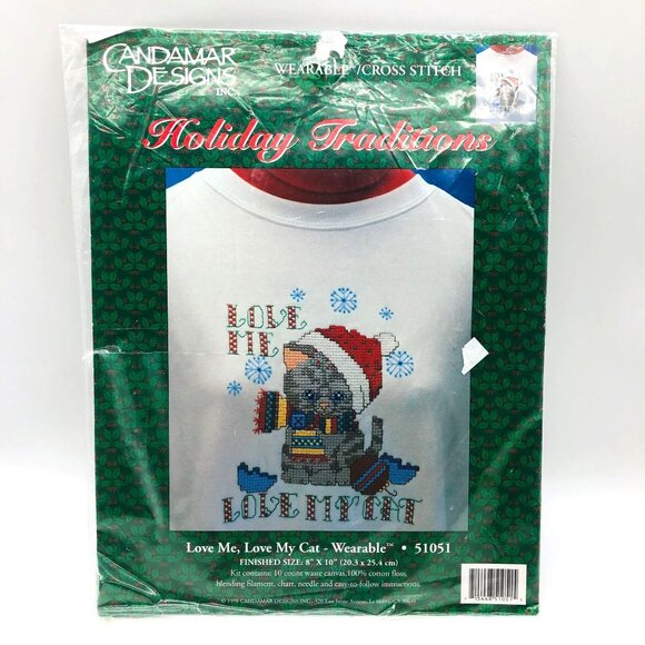 New Candamar Love Me Love My Cat Wearable Cross Stitch Kit Designs 51051 - Picture 1 of 7